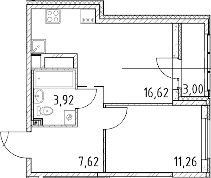 1-комнатная квартира 39.42 м², 12/23 эт., ЖК «Город Первых»